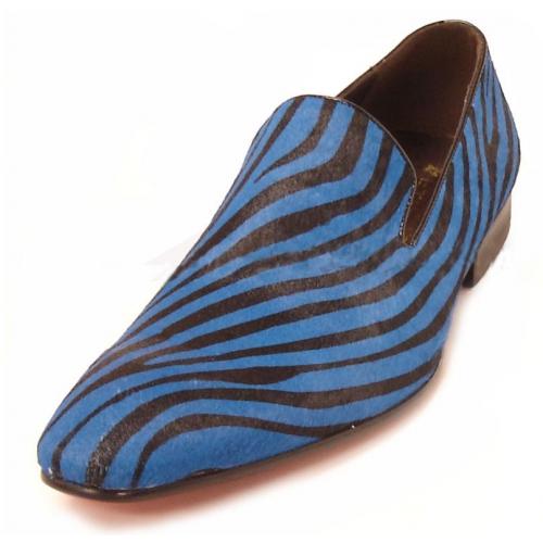 Encore By Fiesso Blue / Black Zebra Stripes Genuine Leather Loafer Shoes FI6772